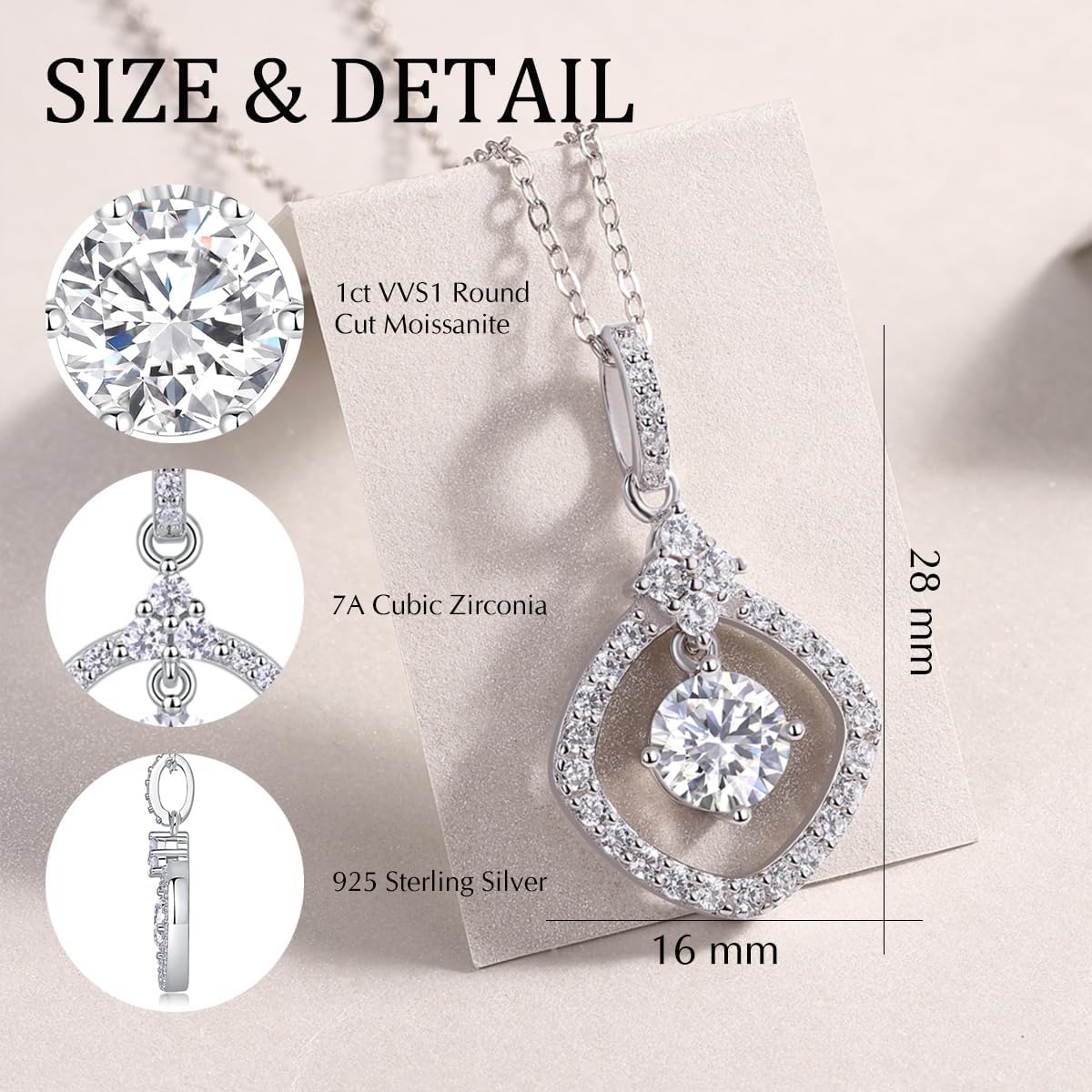 Thumbnail 3 de FANCIME Moissanite Kette mit 1 Karat Moissanit-Halo Anhänger (925 Sterling Silber), 40+5 cm