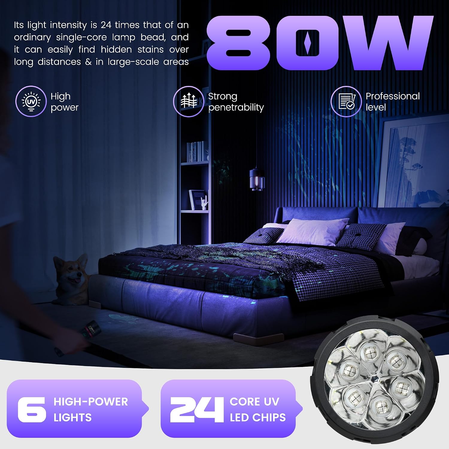 Thumbnail 1 de DARKBEAM Lampe torche UV 395 nm (6xLED quadricœur) rechargeable, 80W