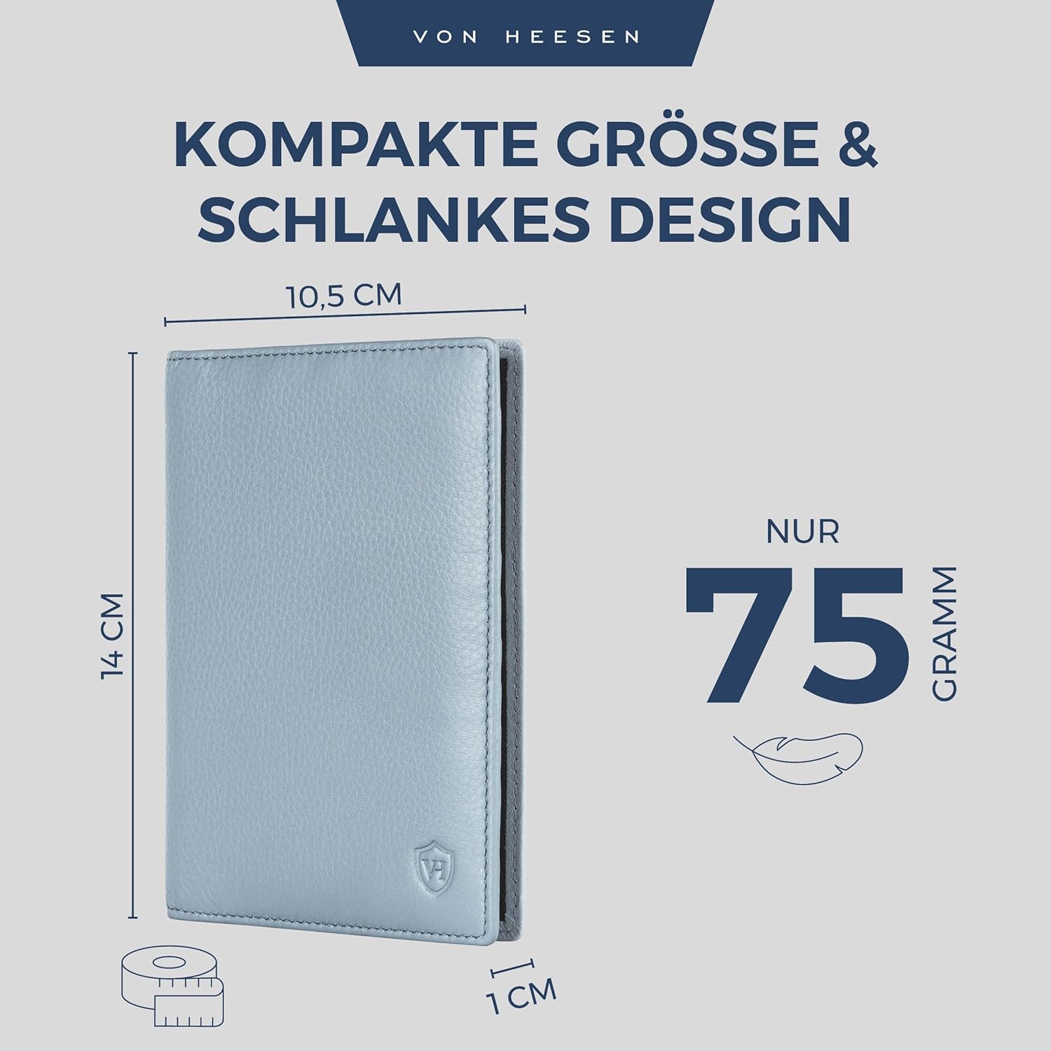 Detalle de VON HEESEN Reisepasshülle Leder Etui mit RFID-Schutz – Passhülle und Organizer aus Nappaleder (Hellblau)