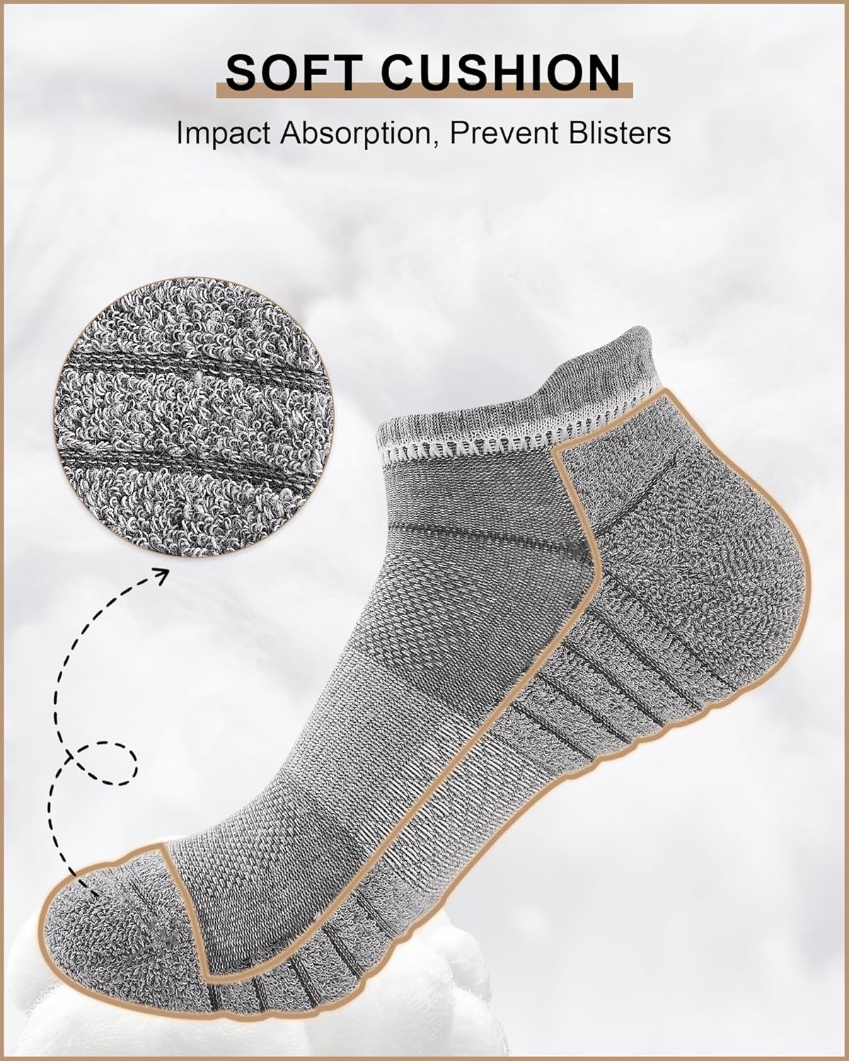 Detalle de Niorasen Mens Running Socks 6 Pairs: Cushioned, Breathable Ankle Trainers for Running and Everyday Wear