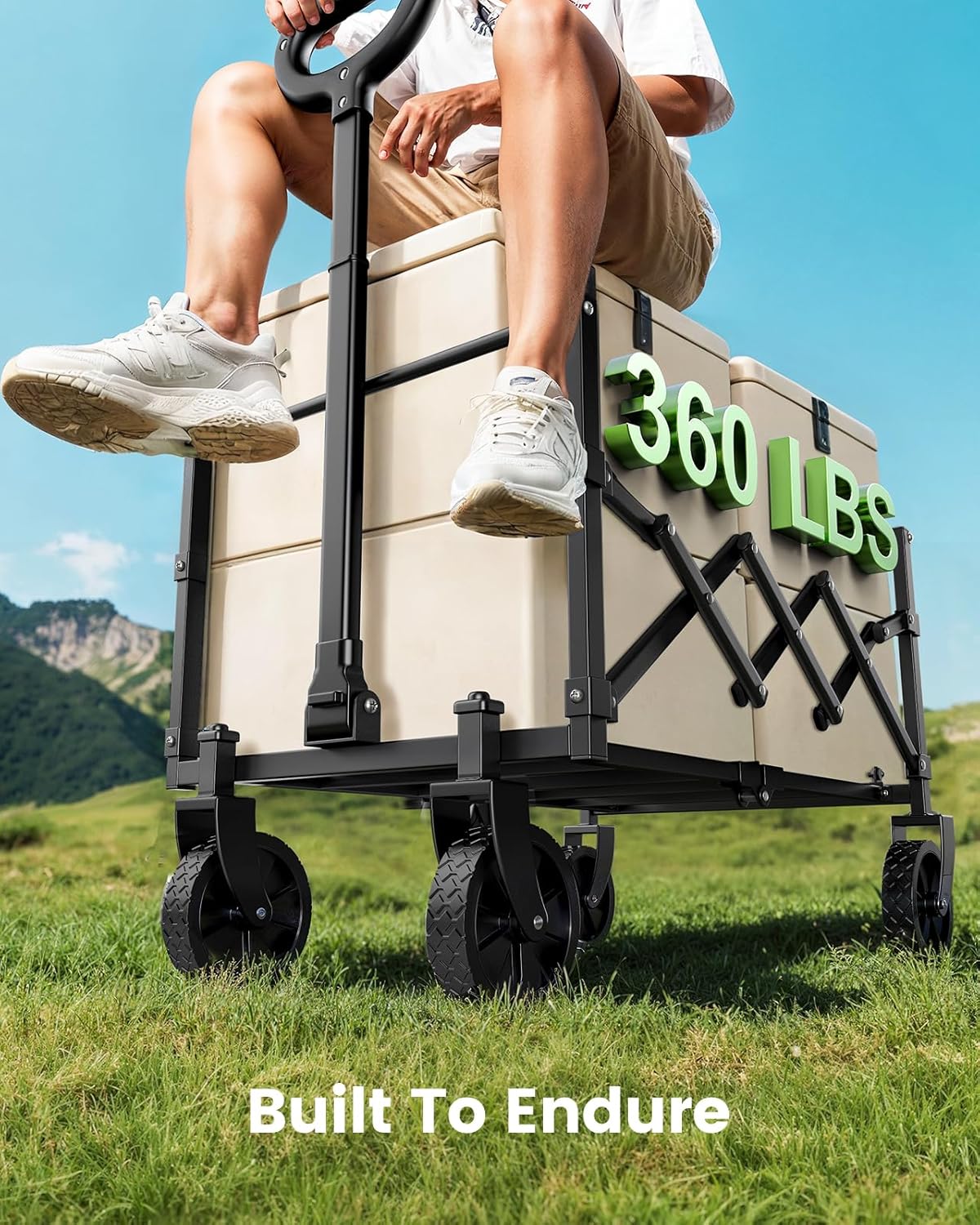 Thumbnail 1 de 90L Festival Trolley: Folding Wagon with 360 lbs Load and Expandable Storage