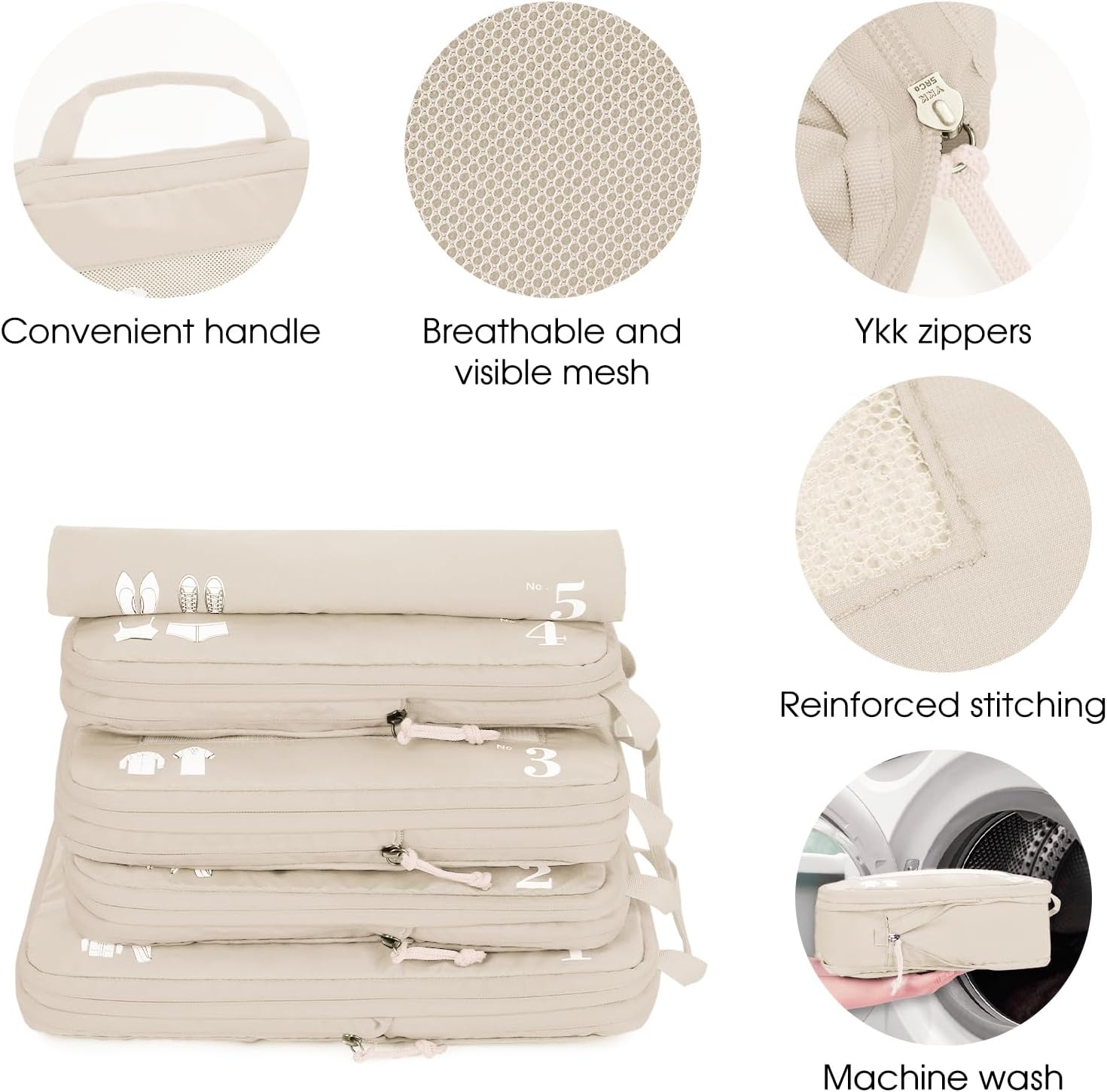 Thumbnail 5 de ECOHUB set organizer valigia 5 pezzi con compressione e scomparti (beige)