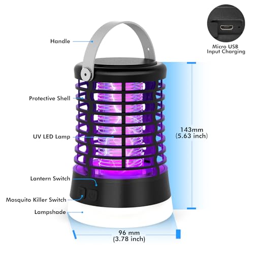 Detalle 2 de Lámpara Antimosquitos Exterior Regevo 3 en 1: Mata Mosquitos Eléctrico 2000V, Luz LED, IP66 y Batería USB-C