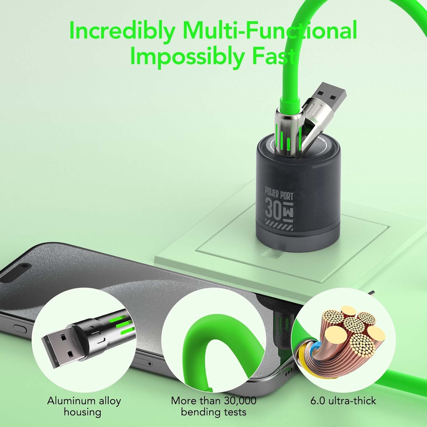 Thumbnail 4 de MFish 240W 4-in-1 Charging Cable with Carrying Case (6.6FT) — USB-A & USB-C to USB-C/Lightning