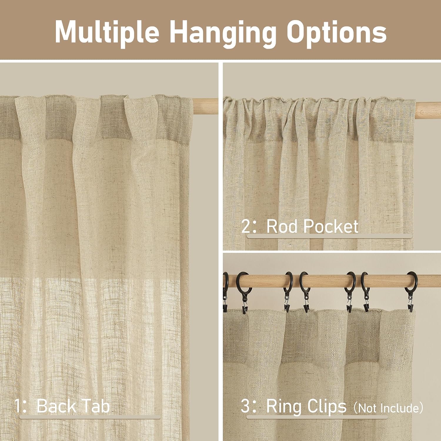 Detalle de LAMIT Linen Curtains 84 Inches