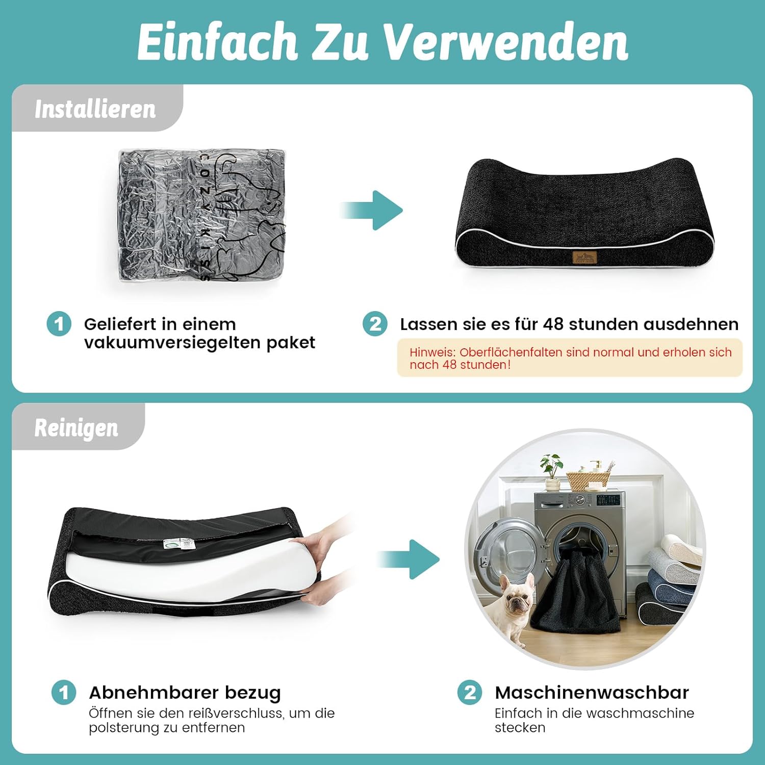 Thumbnail 5 de COZY KISS Orthopädisches Hundebett für große Hunde, mit erhöhtem Rand (129x91x18 cm), waschbare & rutschfeste Hundematte, schwarz