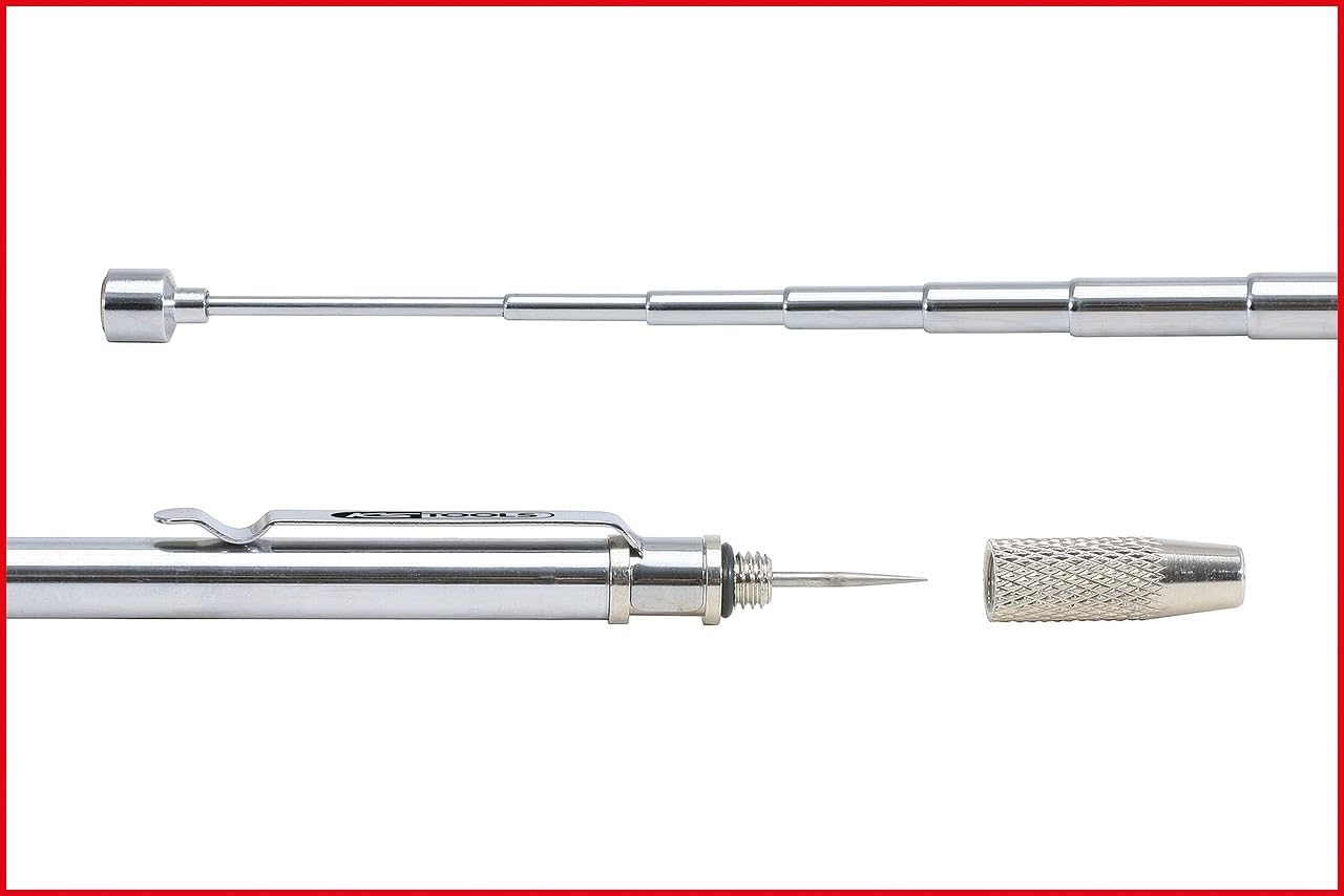 Detalle de KS Tools 550.1001 2in1 Teleskop-Magnethalter mit Waschdüsen-Reinigungs- und Einstellwerkzeug, 150-675mm