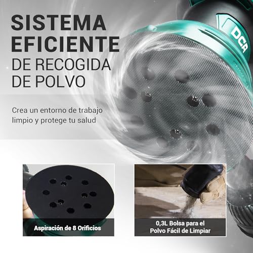 Thumbnail 4 de DCA Lijadora Orbital 300W de 6 velocidades (hasta 12.000 RPM) con recogida de polvo y 10 lijas de 125 mm