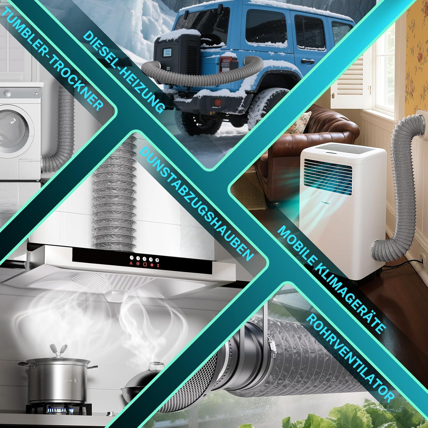 Thumbnail 5 de HG Power 75 mm Abluftschlauch (5 m) flexibles PVC/Alu-Rohr mit Edelstahlklemmen für Abluft, Trockner & mobile Klimaanlage