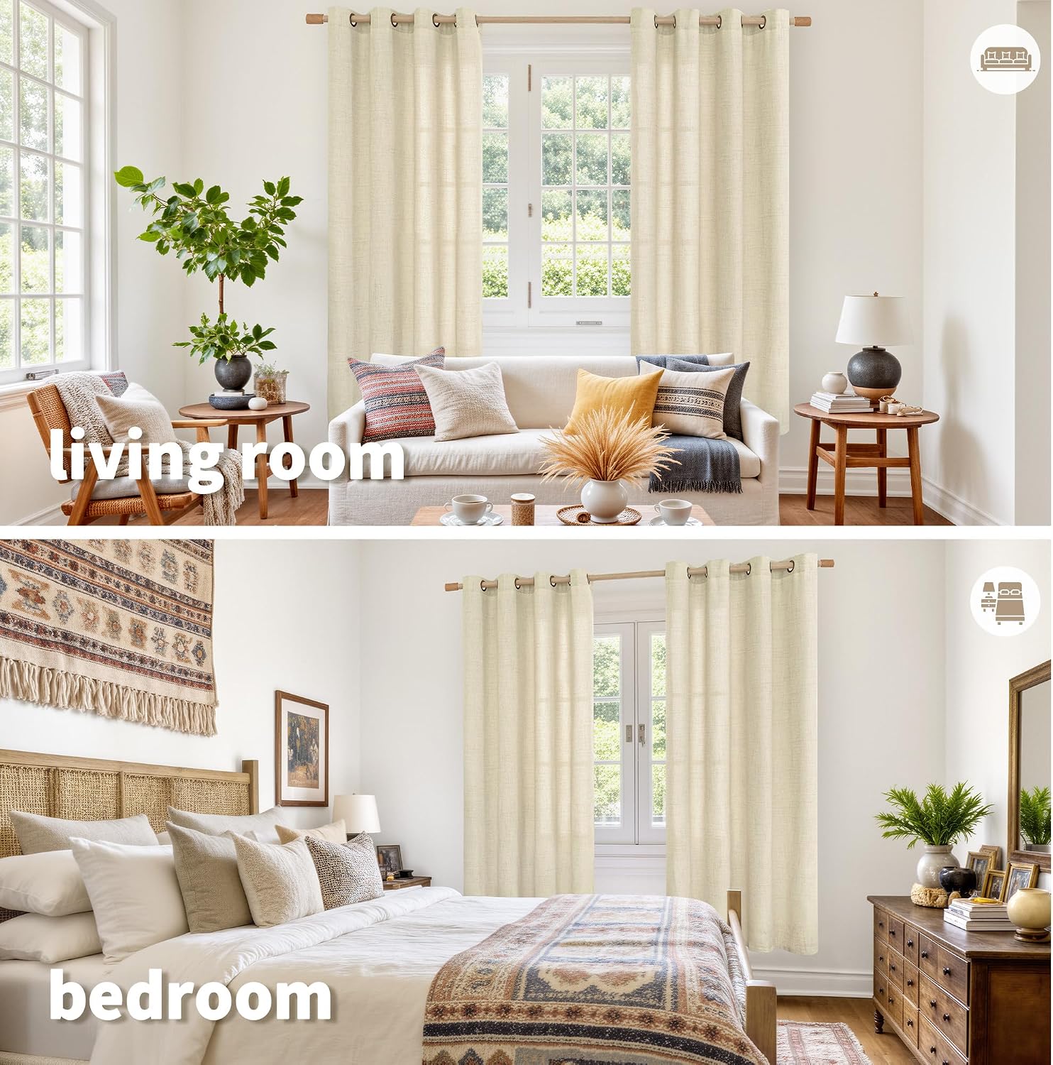 Detalle 2 de YoungsTex Sand Linen-Textured Curtains, 2 Panels, 52 x 72 Inches with Grommets