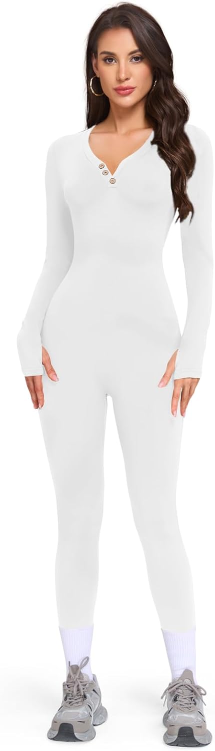 Detalle de VUTRU Damen Sport Jumpsuit Lang – Enganliegender Yoga-Body mit verstecktem Reißverschluss