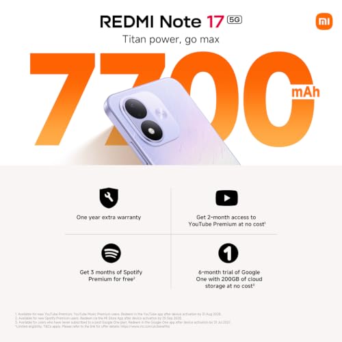 Detalle de Xiaomi Redmi Note 17 5G (6GB/128GB) in Black – 7700mAh Battery, 6.99" OLED