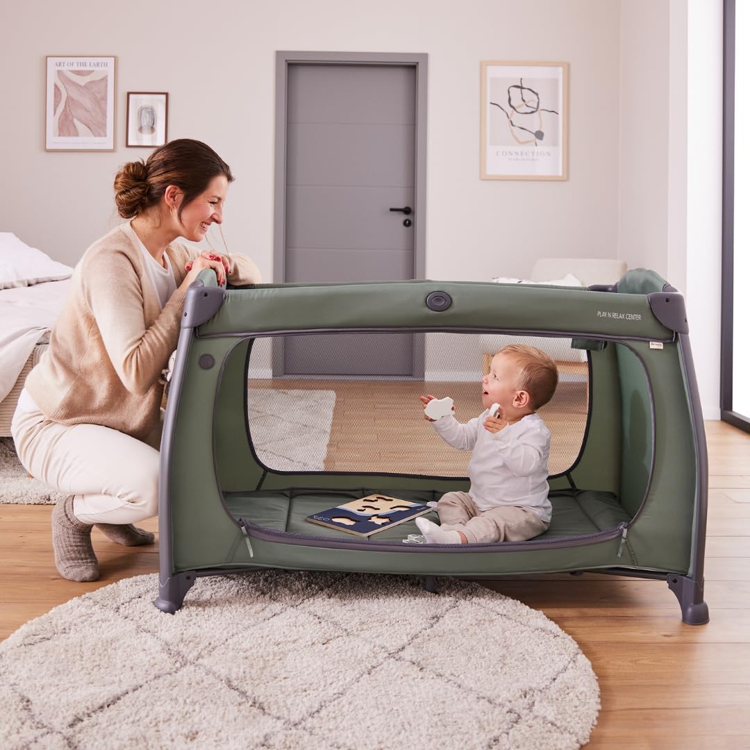 Thumbnail 6 de hauck Lettino Da Viaggio Play N Relax Center Set con Materasso Comfort e Zanzariera – Culla Neonato 120x60cm, 2 Livelli, Fasciatoio, Borsa e Apertura – Verde Scuro