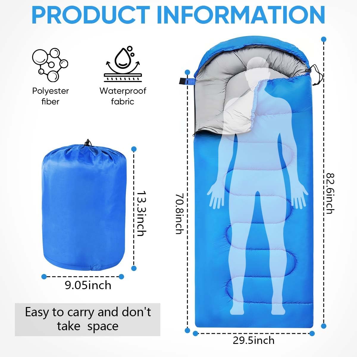 Detalle de OBTANIM Portable Waterproof Sleeping Bag for Adults & Kids (4 Seasons) – Polyester Camping Bag With Compression Storage