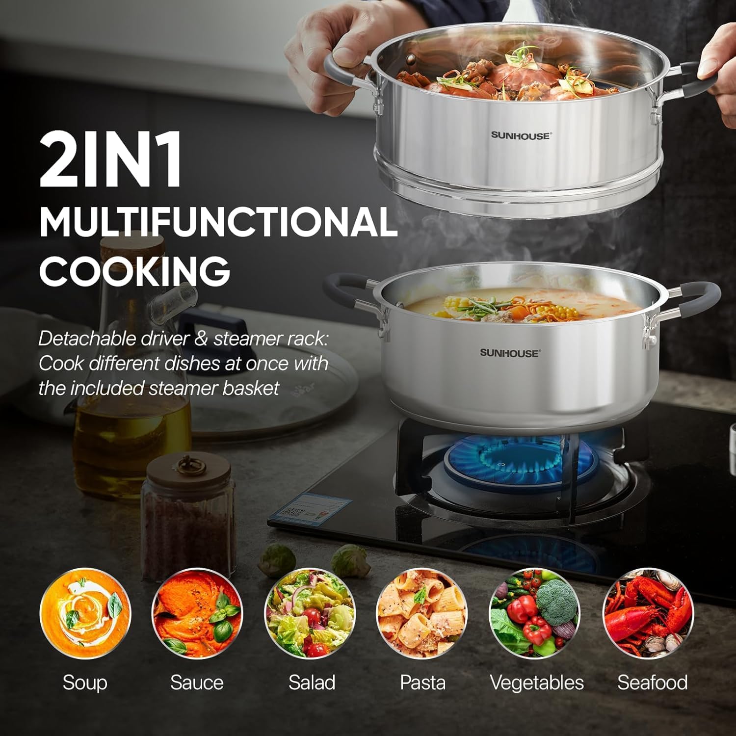 Detalle 2 de SUNHOUSE 4.6 Quart Steamer Pots