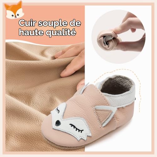 Detalle de IceUnicorn Chausson Bébé Cuir Souple Renard Rose – 12-18 mois