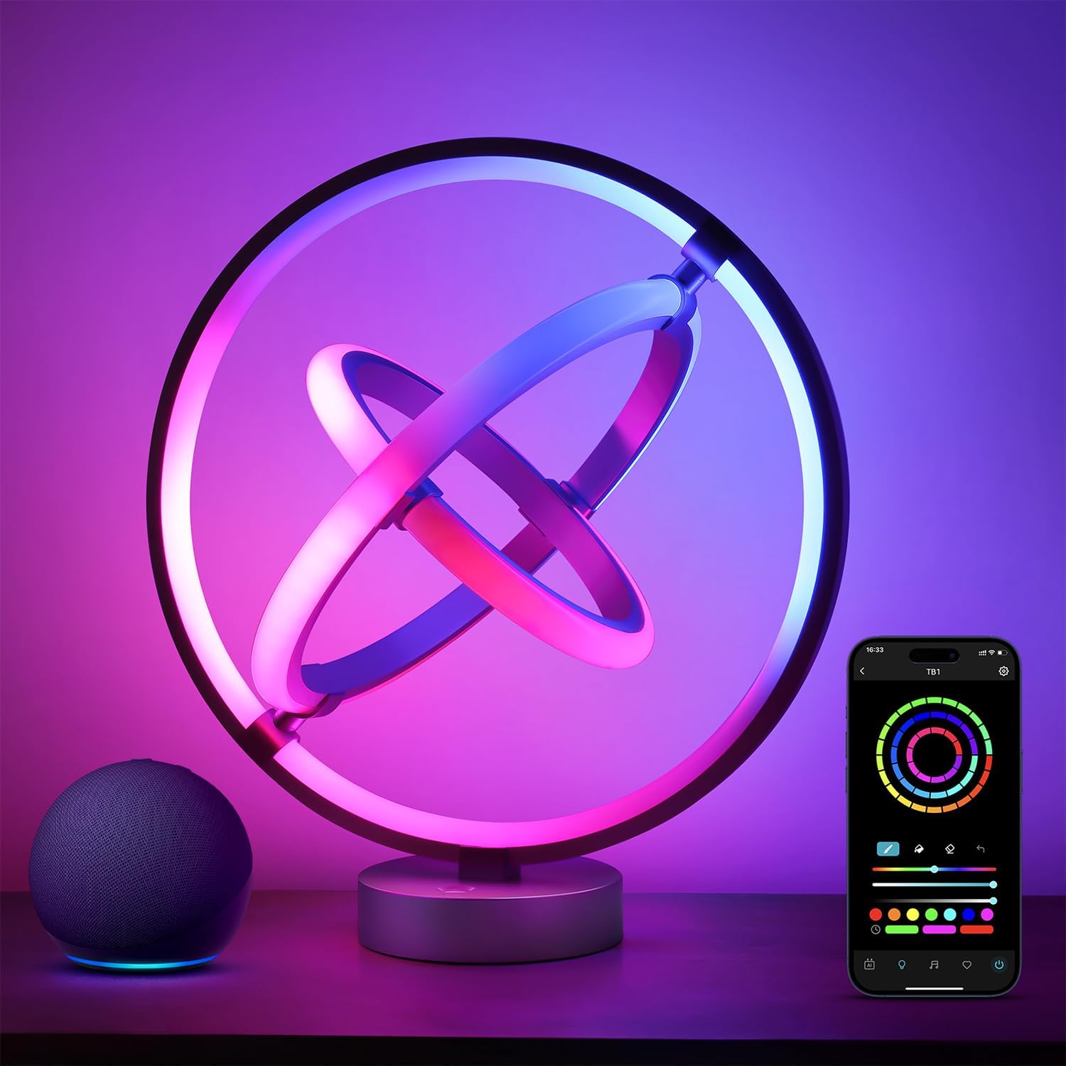 Detalle de Lepro TB1 AI Smart Table Lamp, RGB+IC Colour Effects, Music Sync and Voice Control
