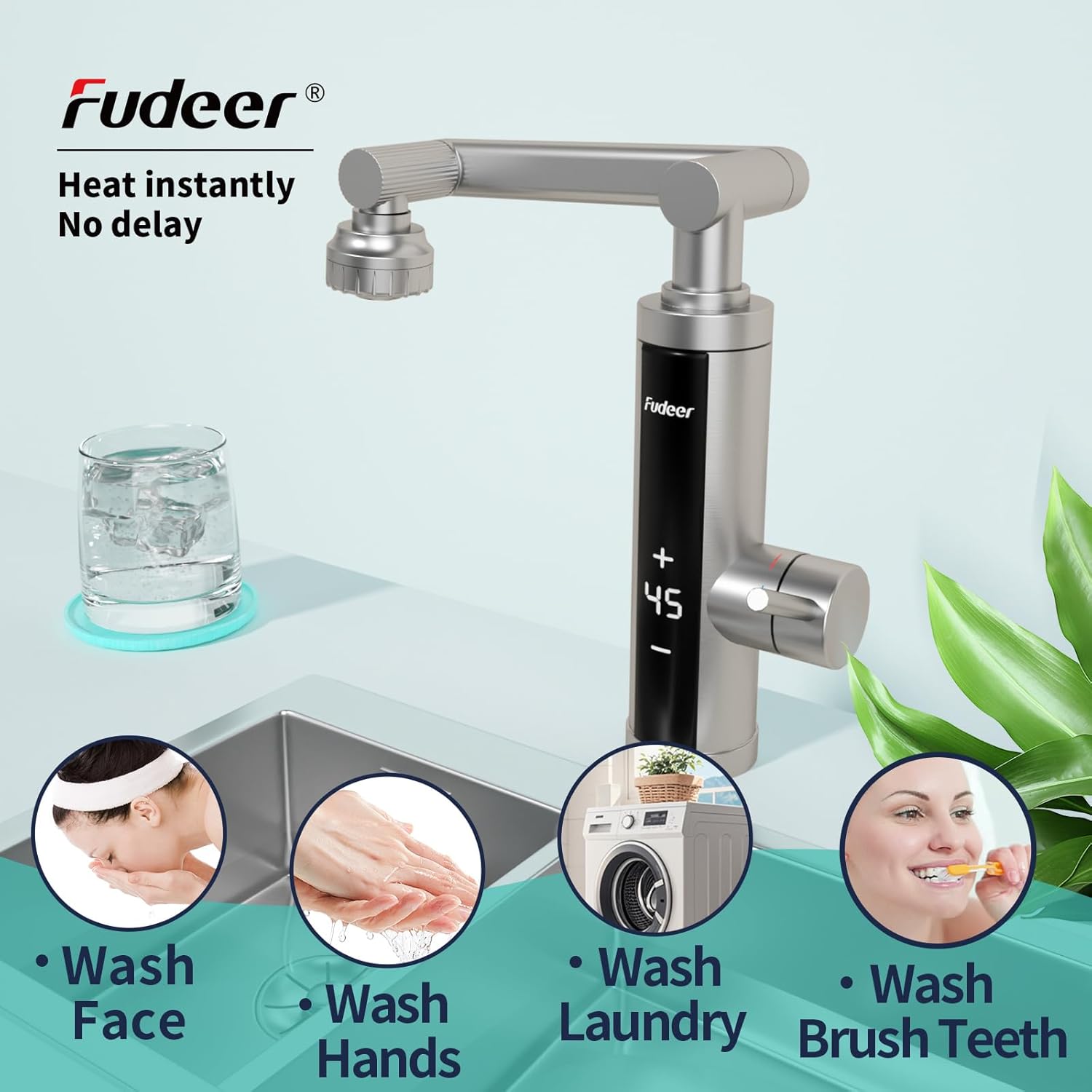 Detalle 2 de Fudeer 1080° Swivel Electric Hot Water Tap 3.3KW 🚰