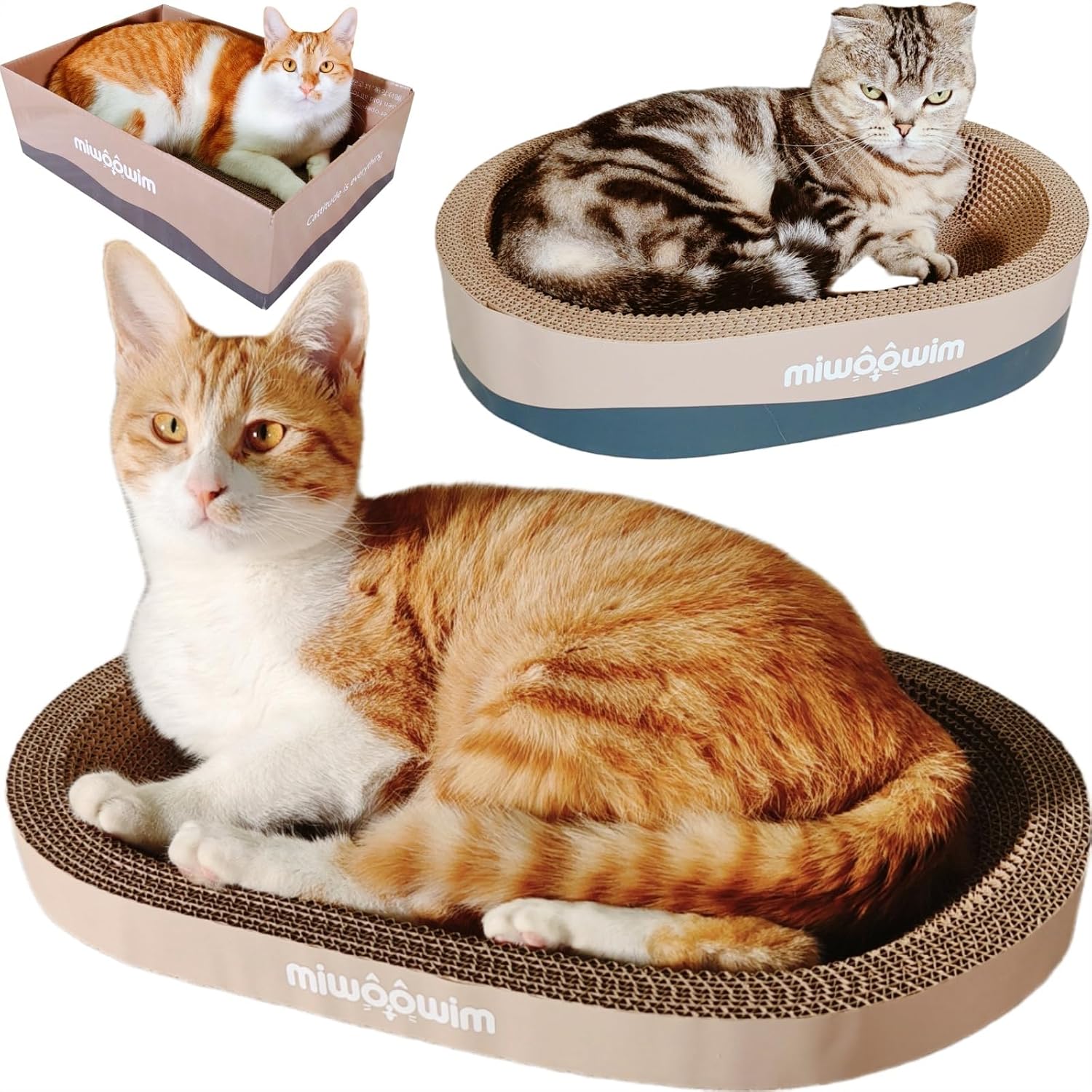 Detalle de miwoowim MIOIM-001 Cat Scratcher Set with Oval Cardboard Beds and Box