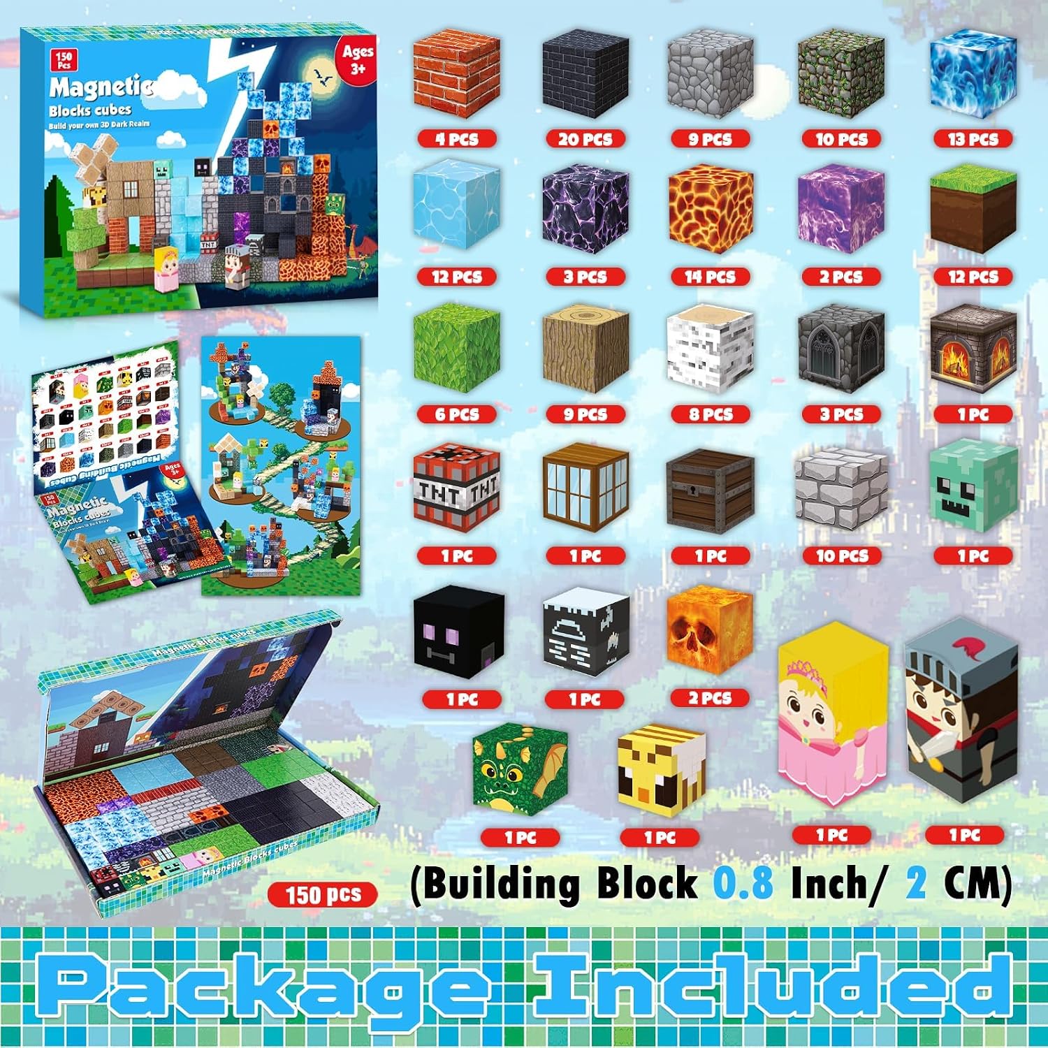 Detalle de GraceDuck Magnetic Building Blocks, 150-Piece Set