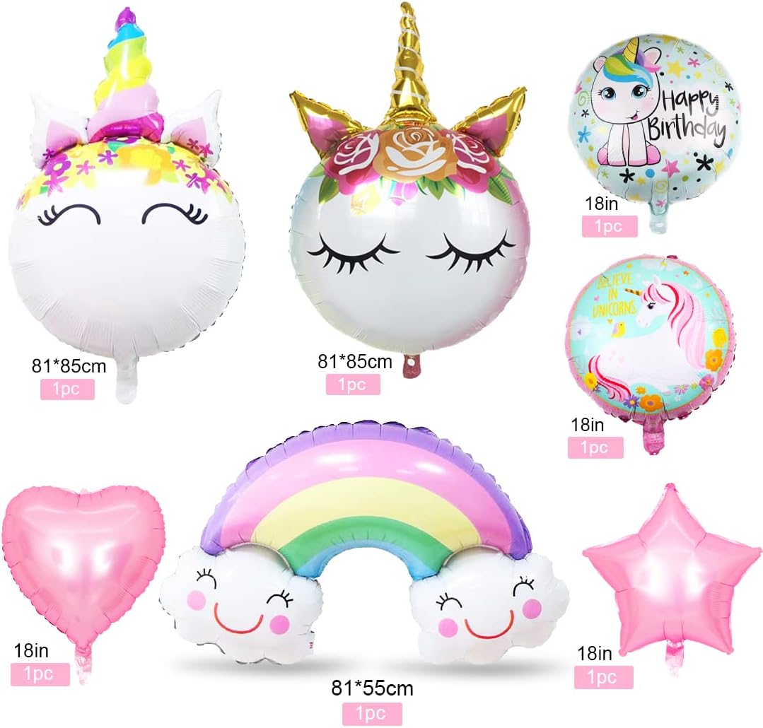 Thumbnail 2 de Décoration d’anniversaire licorne 4 Ans – Ballons aluminium n°4 et ballons géants licorne (ensemble)