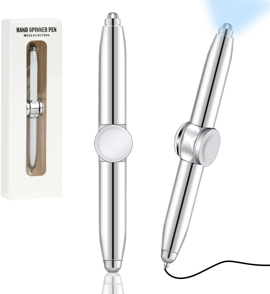 Detalle de AUAUY spinnerpen met ledlicht, metalen fidgetpen, grijs, set van 2