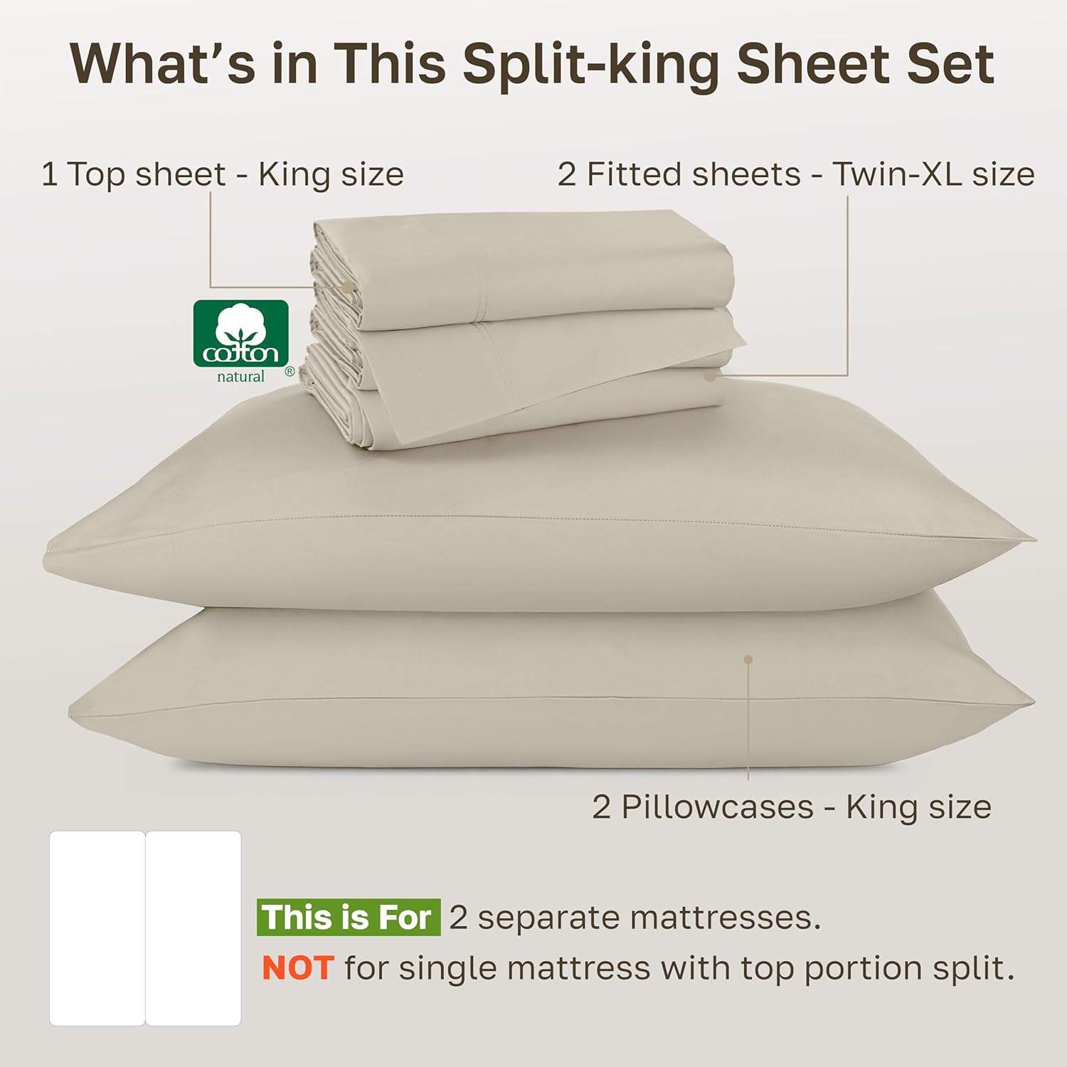 Thumbnail 3 de California Design Den Split King Sheet Set (Luxury 800 Thread Count) in Beige