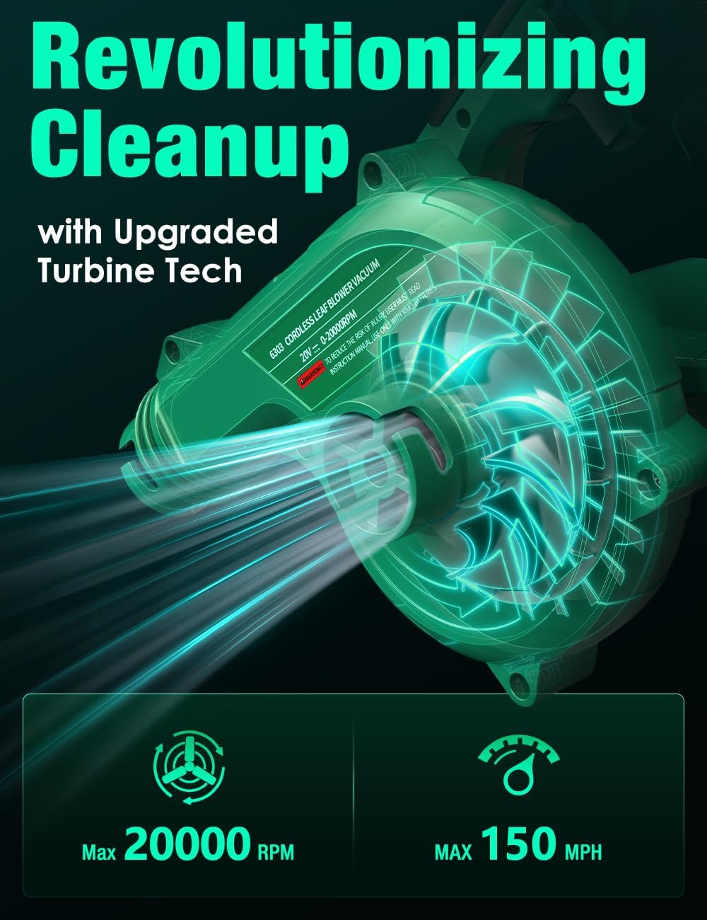 Thumbnail 6 de K I M O Cordless Leaf Blower Vacuum Combo 4-in-1 (20000RPM, 150MPH) with 3 Nozzles & 2x2000mAh Batteries