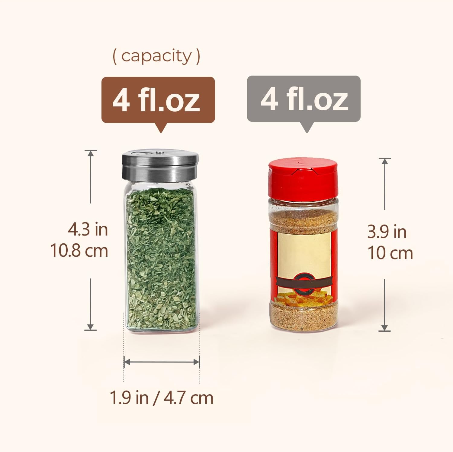 Detalle 2 de ComSaf Glass Spice Jars with Shaker Lids – 24 Pack, 4 oz Square Jar Set