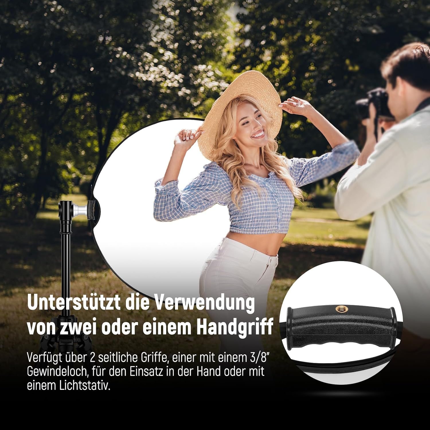 Detalle de NEEWER RF-80II 80 cm Lichtreflektor 5-in-1 mit Klemme, Handgriffen und 3/8" Gewinde