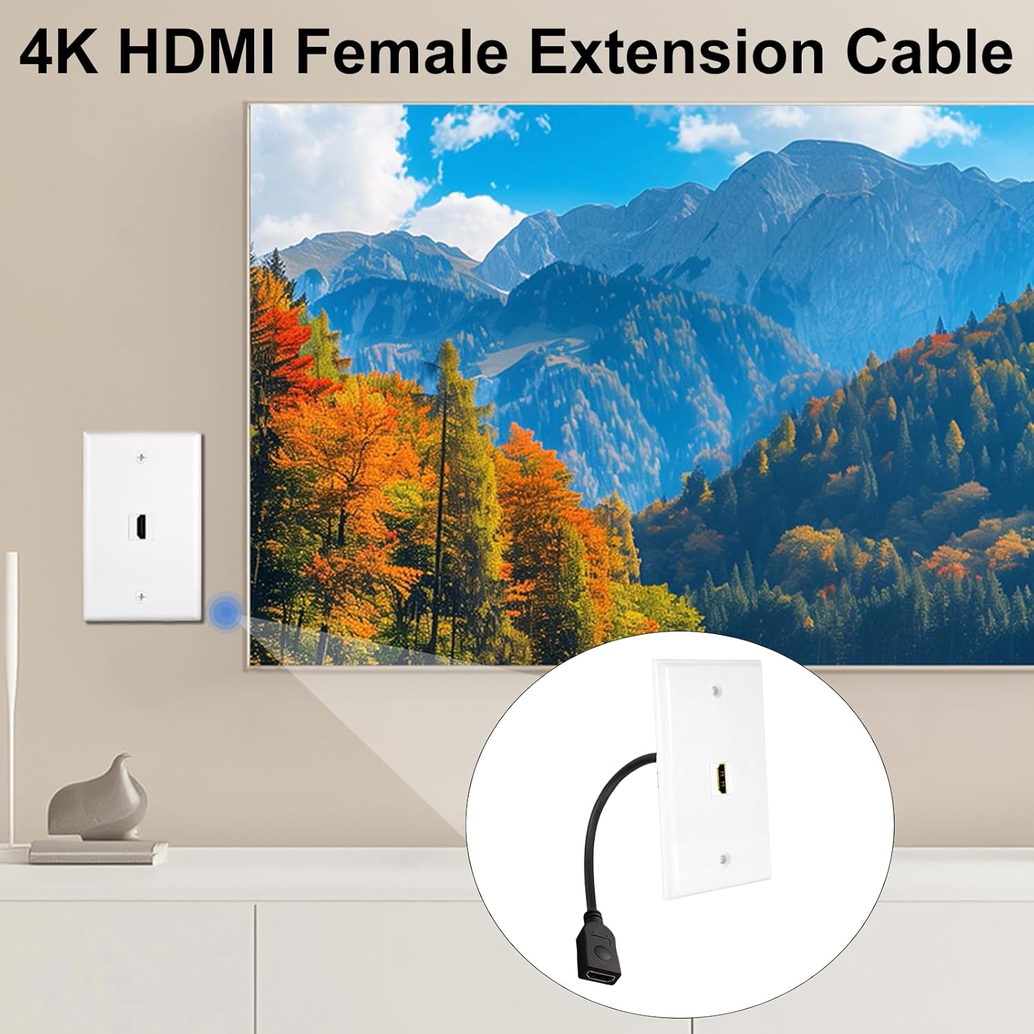 Detalle de Maxhood HDMI Keystone Jack Cable 8inch: 4K Female to Female Pigtail for Wall Plates