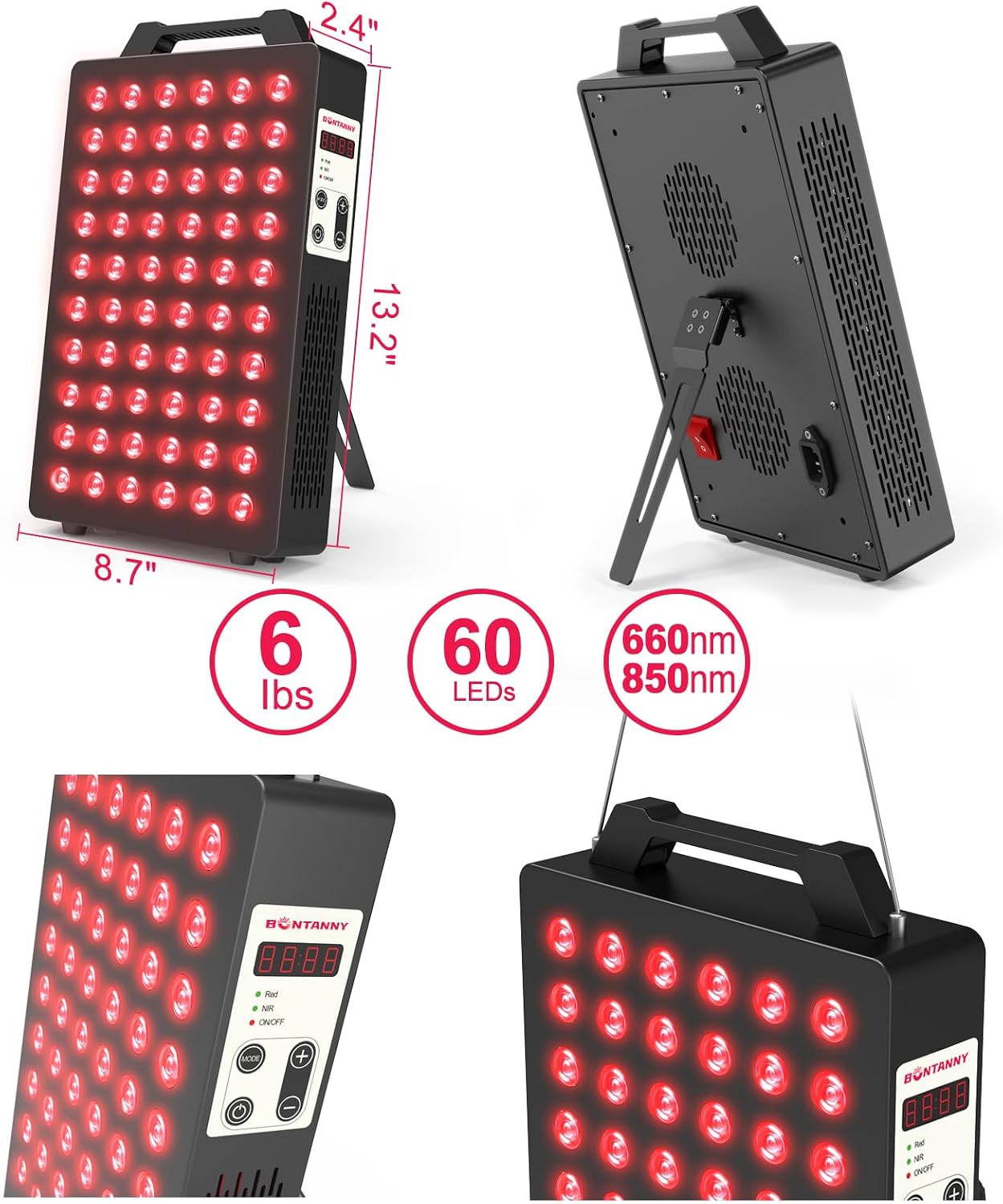 Thumbnail 1 de BONTANNY Red Light Therapy BO-300 (660nm & 850nm) — 2-Wavelength, 60 Dual-Chip LEDs for Face, Body, Pain Relief