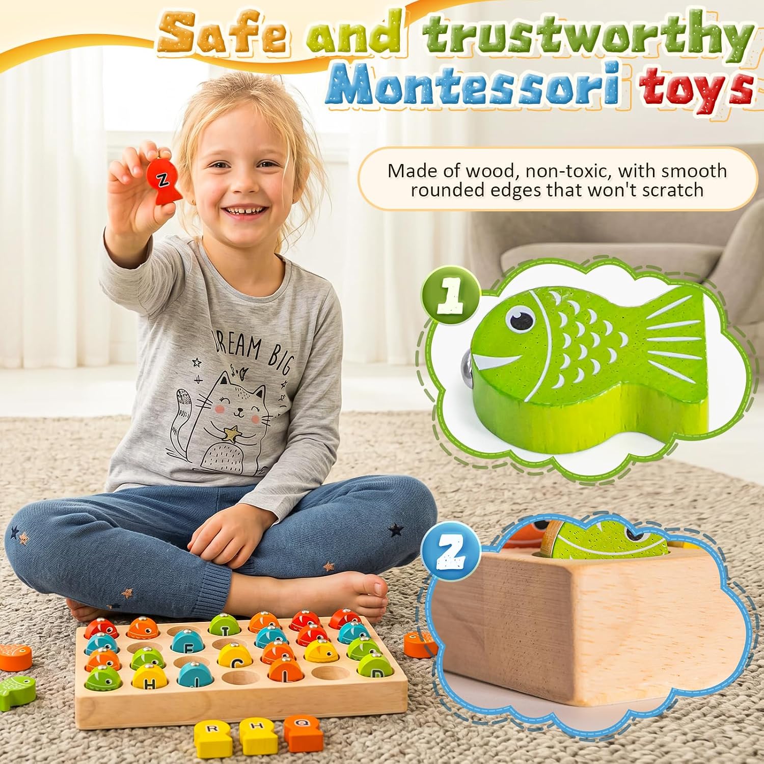Detalle 1 de Wooden Magnetic Fishing Game for Kids