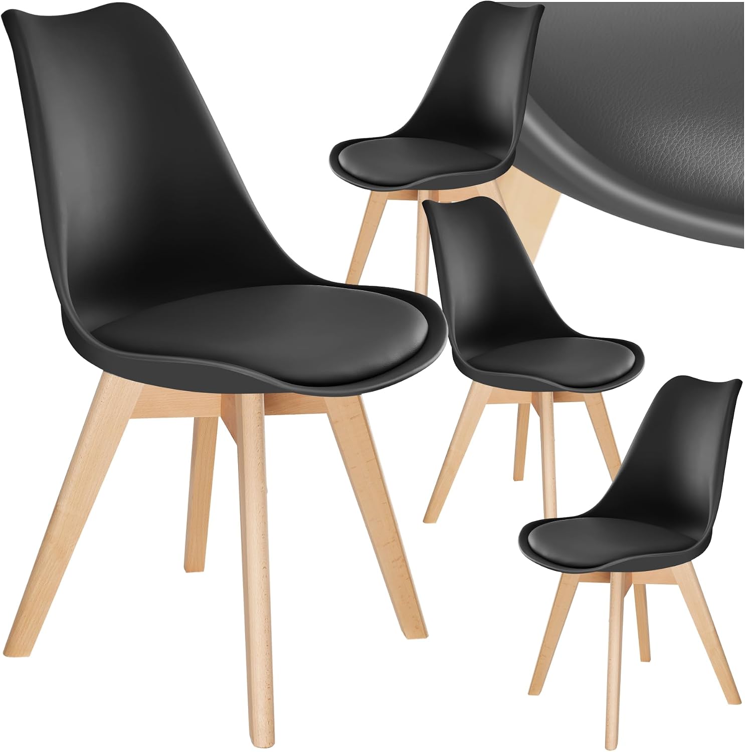 Detalle de tectake 406100 matstolar, 4-pack med skålsits och stoppning, svarta
