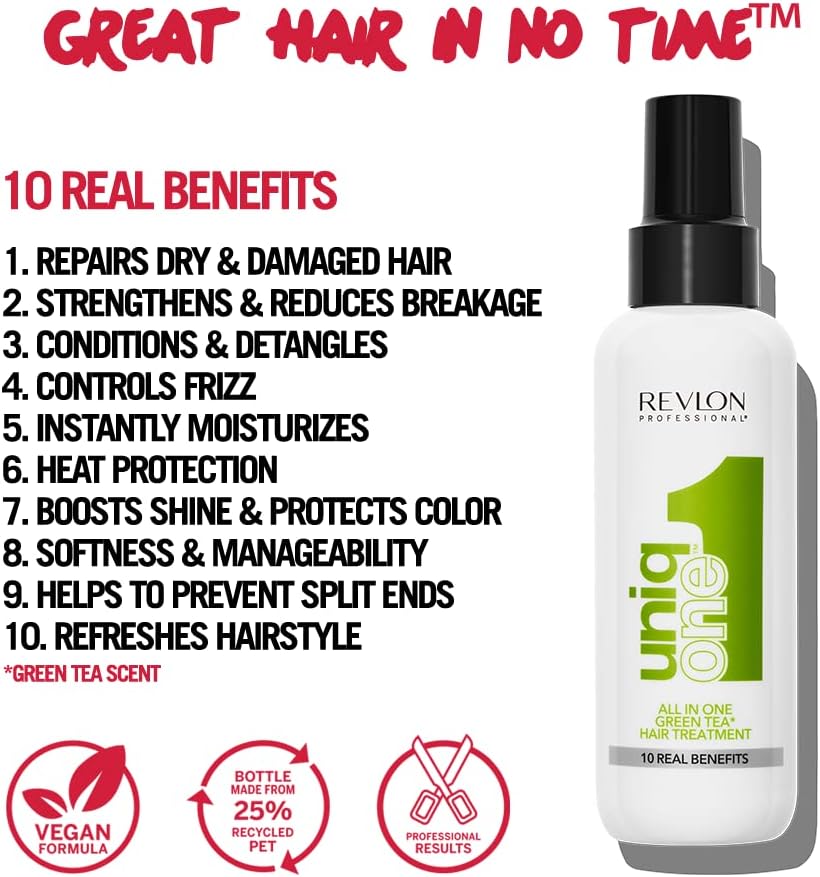 Detalle de REVLON Professional UNIQONE Hair Treatment Leave-In (Green Tea) – 150 ml