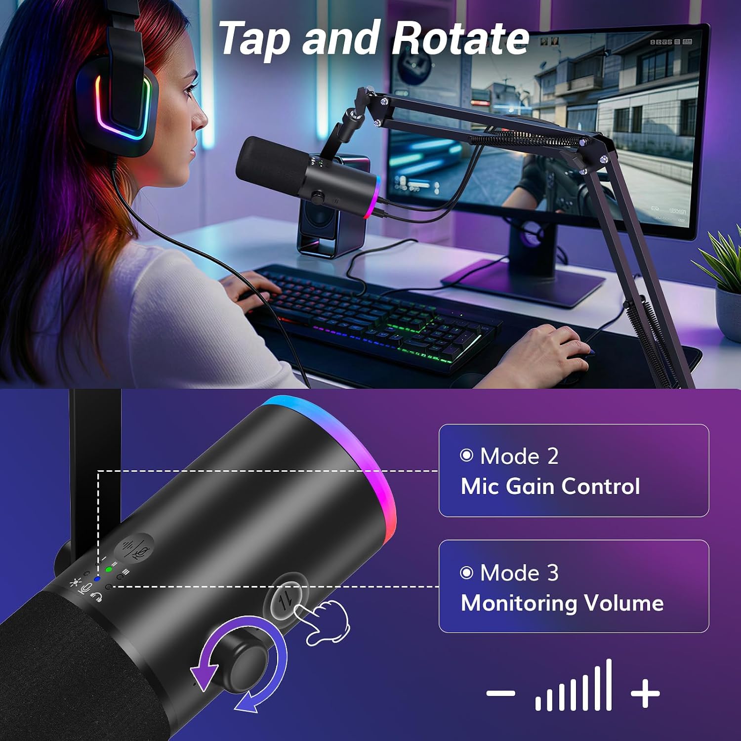 Detalle de TONOR Dynamic Gaming Microphone XLR/USB Mic with AI Noise Cancellation