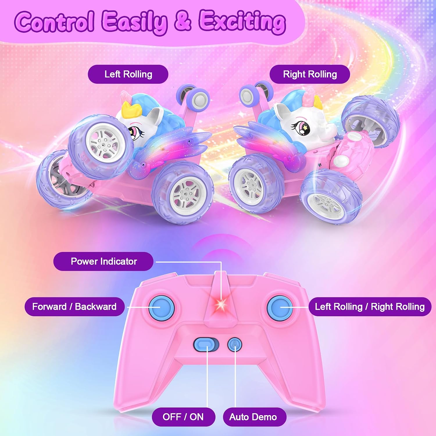 Detalle de Unicorn Remote Control Car for Girls 3 4 5 6 7 8 9 Years Old, Pink Monster Truck with Colourful Light RC Stunt Car Kids Toy Age 3+ Xmas/Christmas Birthday Gift Present Stocking Filler Outdoor Game
Unicorn Remote Control Car for Girls 3 4 5 6 7 8 9 Year…