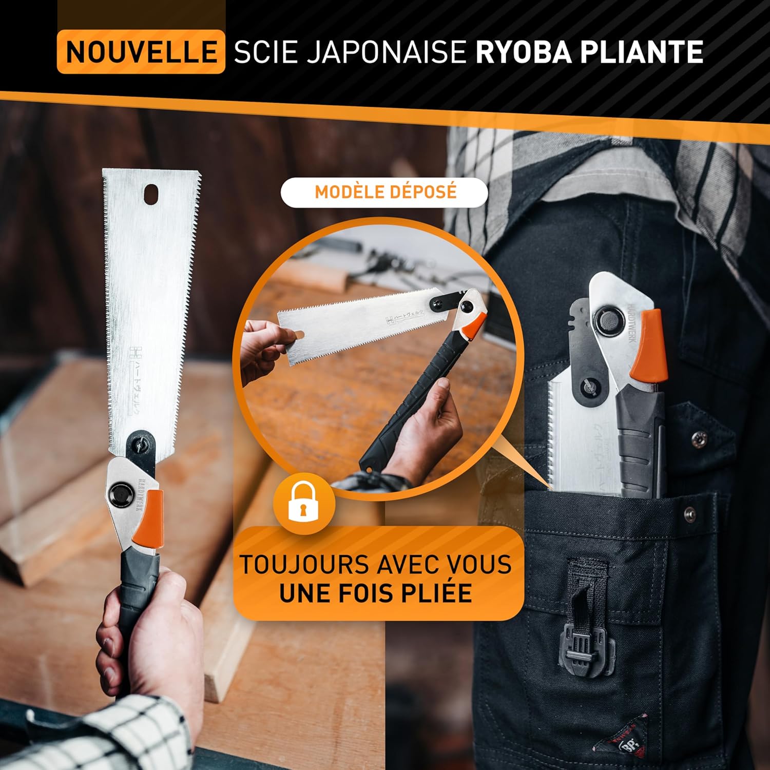 Detalle 2 de HARDTWERK Hanzo RYOBA 240 mm scie japonaise pliable