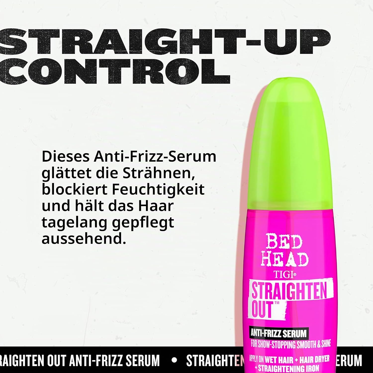 Detalle 2 de Bed Head by TIGI Straighten Out Anti-Frizz-Serum – 100 ml für glattes, glänzendes Haar