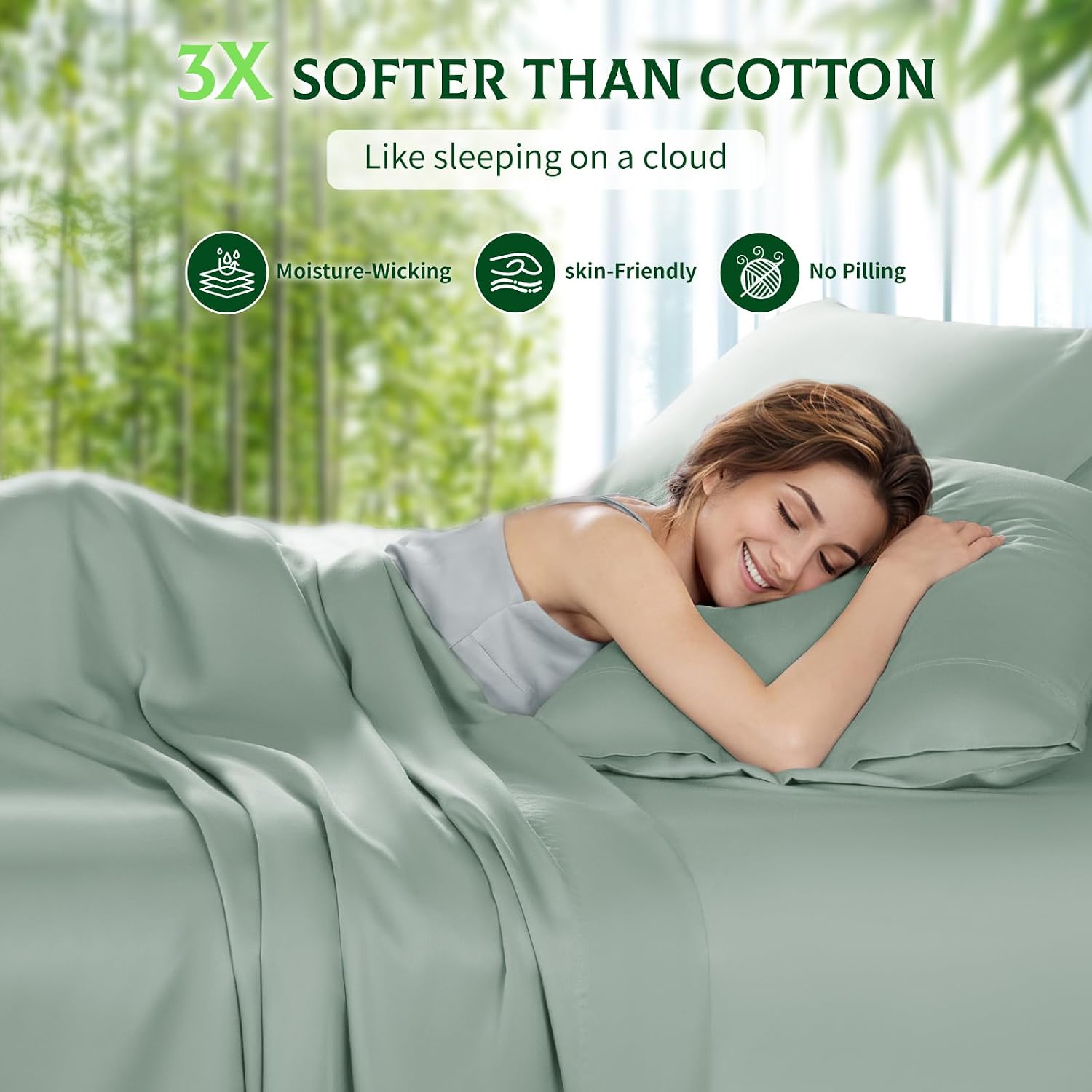 Thumbnail 4 de SONORO KATE 100% Viscose Bamboo Sheets (Cal King) with Extra-Deep Pockets – Sea Glass