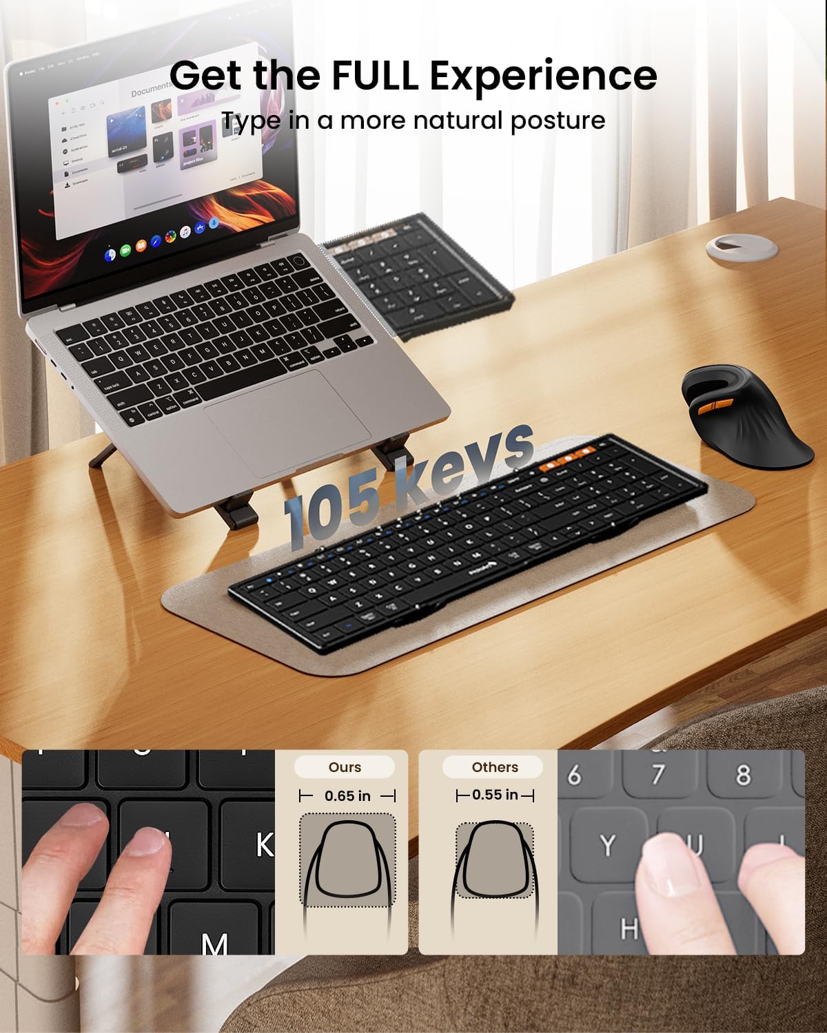 Detalle de ProtoArc XK01 Foldable Bluetooth Keyboard, 105 Keys, Number Pad, USB-C