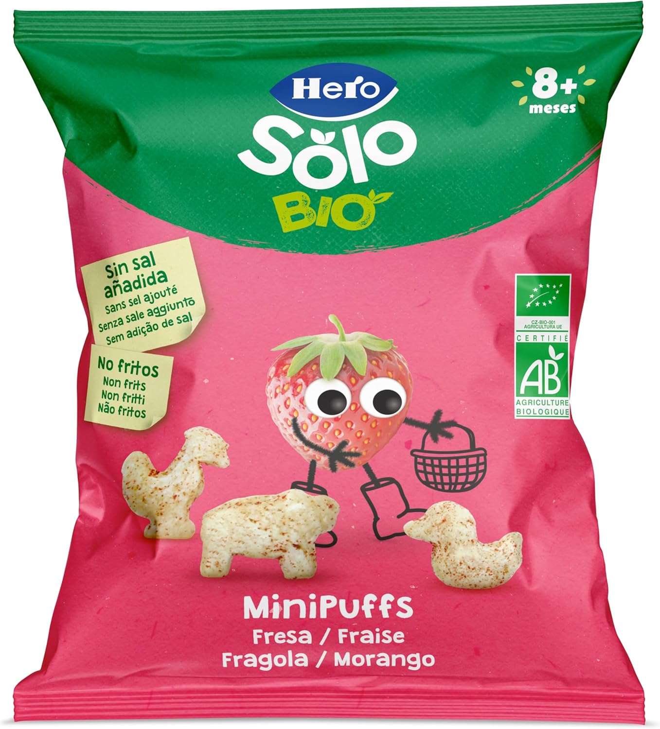 Detalle 2 de Hero Solo 🥄 Snack de Fresa ECO, BIO, Sin Azúcares, 10x18 g