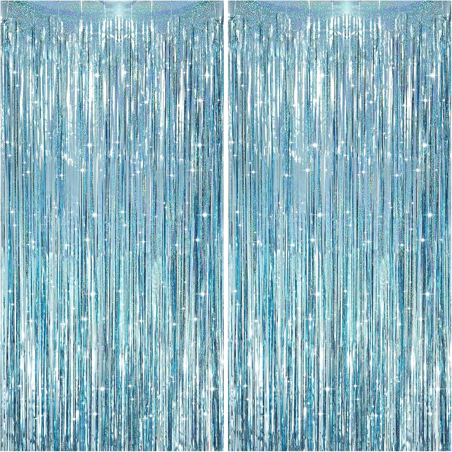 2 Pack Party Backdrop Curtains – Glitter LightBlue, 3.2ft x 6.5ft