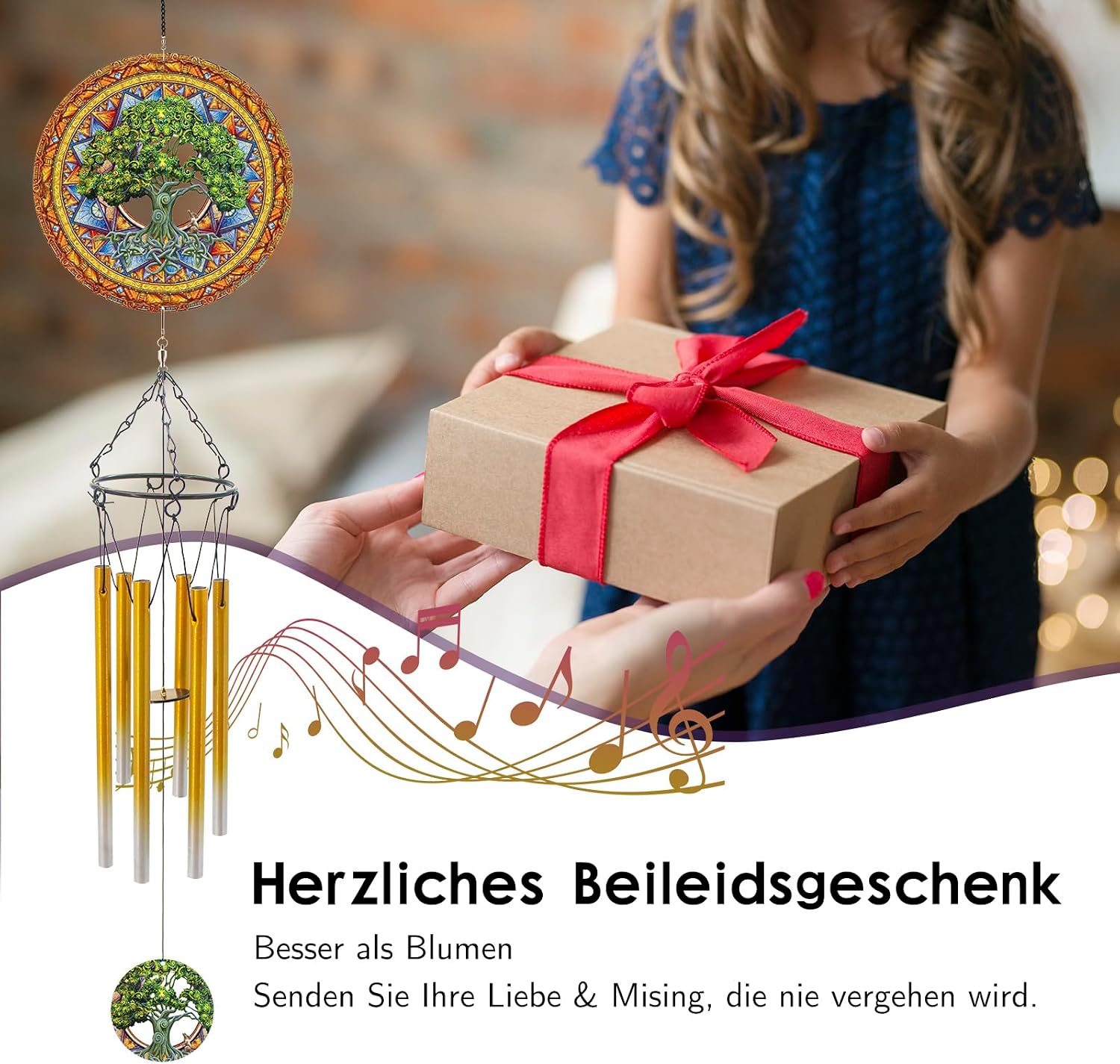 Detalle de Windspiel mit Baum des Lebens Wind Spinner aus Edelstahl & Aluminium – dekorativer Outdoor-Hänger für Garten, Terrasse & Veranda