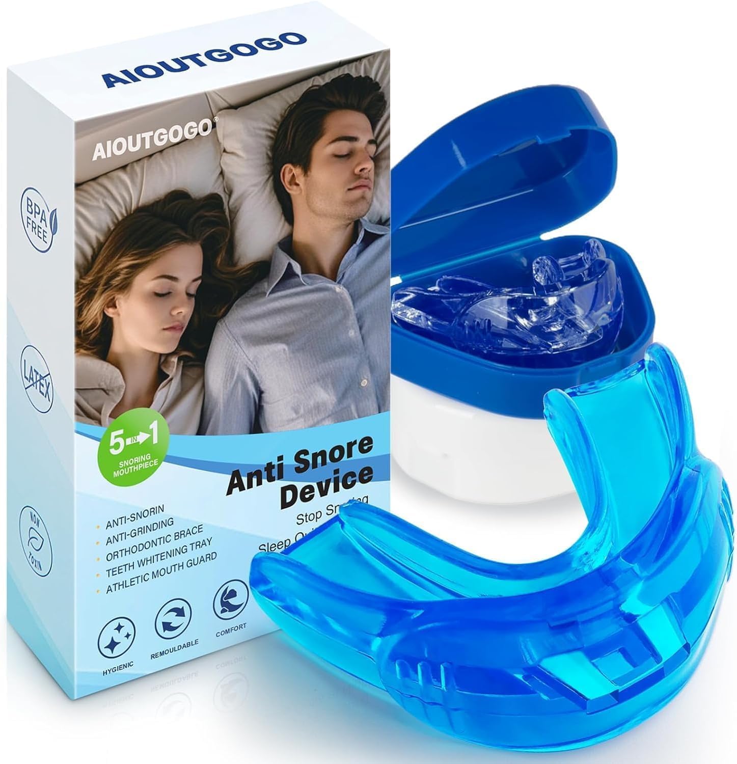 Detalle de AIOUTGOGO Anti Snoring Devices (2 Pack) soft anti-snoring mouthpieces for men & women
