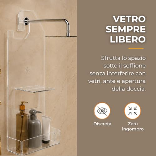 Thumbnail 6 de Agplex Porta Shampoo Doccia da Appendere al Soffione in Vetro Acrilico – Mensola Salvaspazio Made in Italy