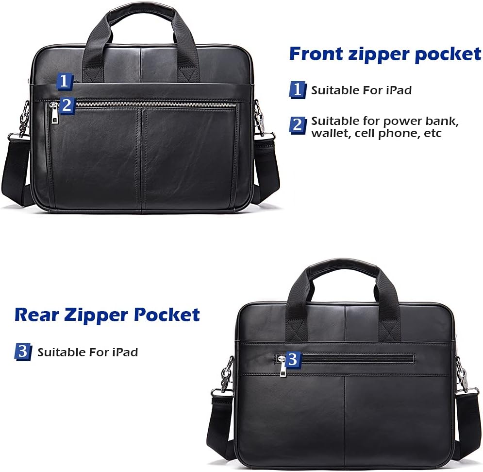 Thumbnail 3 de SPAHER Borsa Porta PC 15,6" in vera pelle da 24 ore, ventiquattrore uomo con tracolla e scomparto imbottito