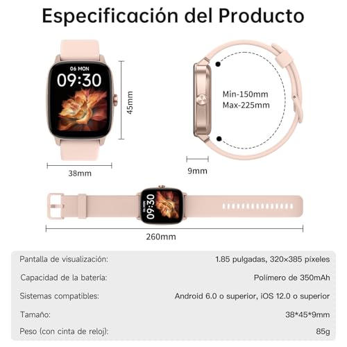 Thumbnail 8 de Reloj Inteligente KIBFLE para Mujer y Hombre con Llamadas Bluetooth, 1.85'' y 110+ Modos Deportivos