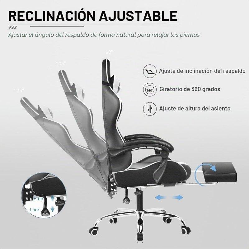 Thumbnail 1 de GTPLAYER silla gaming ergonómica blanca con masaje lumbar y reposapiés extensible