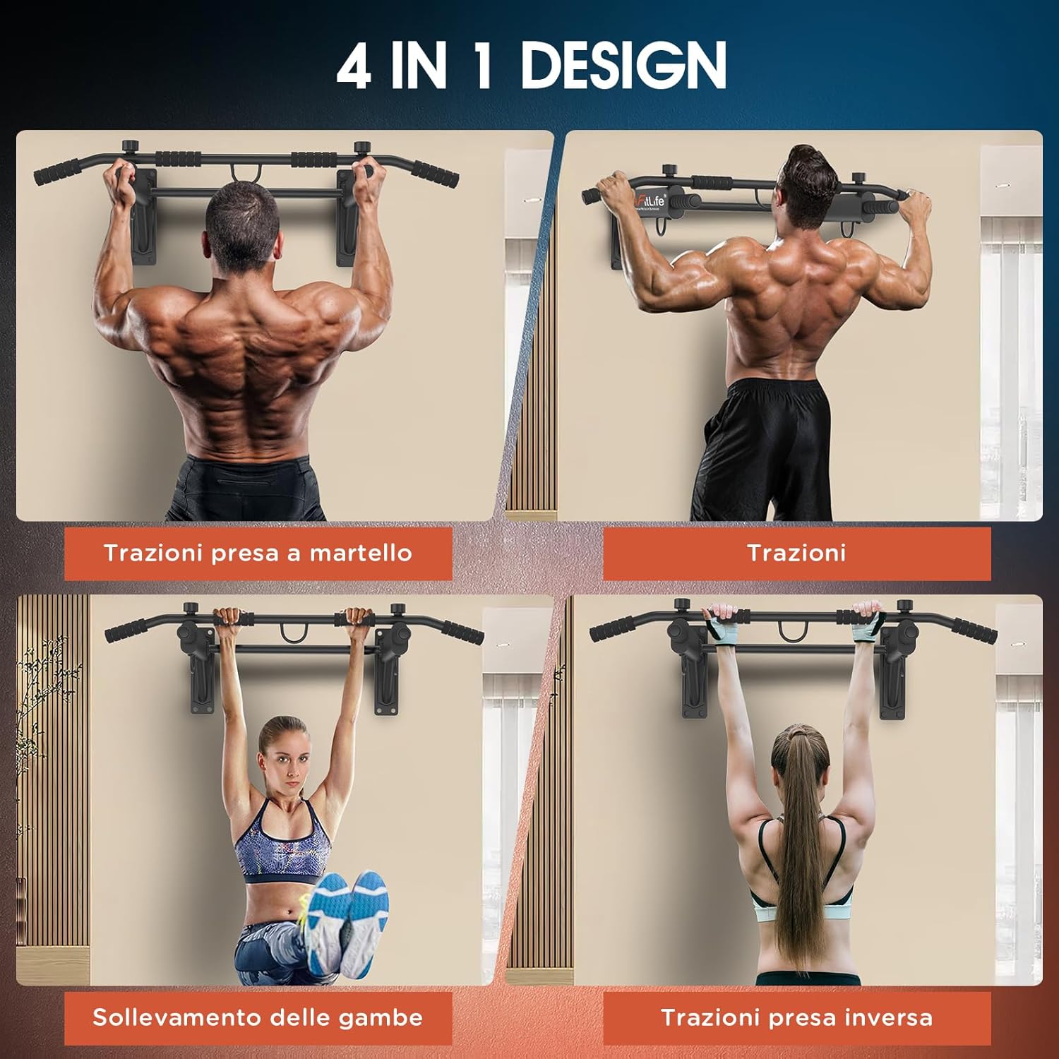Thumbnail 5 de DH FitLife Sbarra Trazioni a Muro 4 in 1 fino a 200 kg, con Tasselli e 6 impugnature antiscivolo